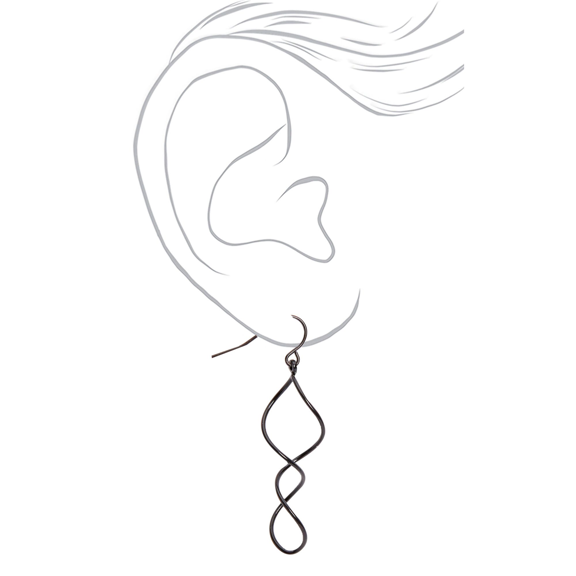 Black 1.5" Ribbon Twist Drop Earrings,