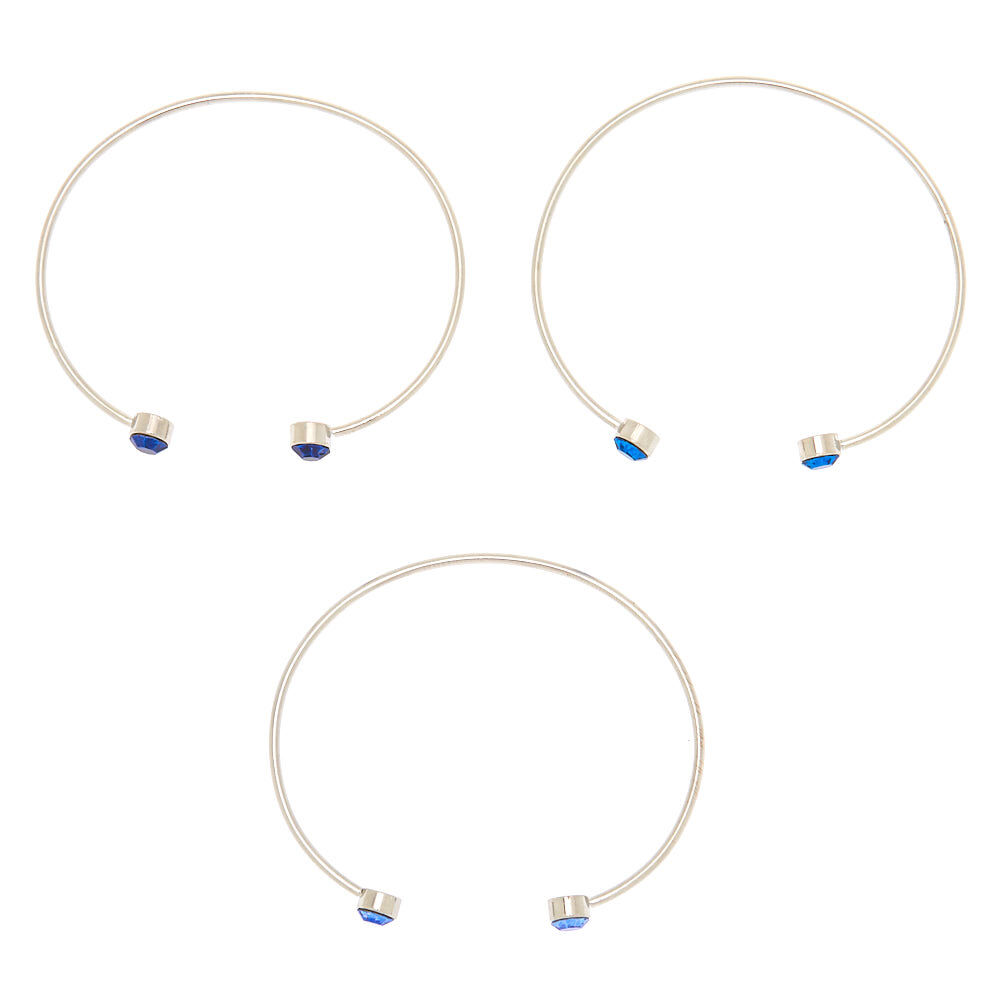 Silver Embellished Cuff Bracelets - Blue,