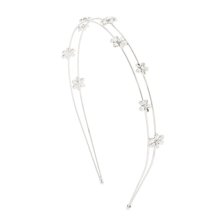 Silver Double Row Flower Headband,
