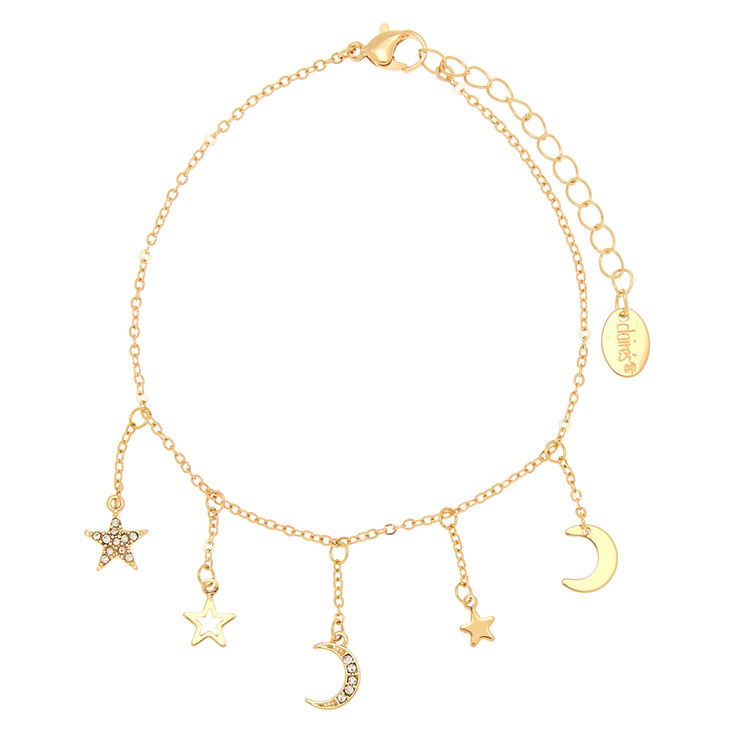 Gold Moon &amp; Star Charm Anklet,