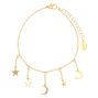 Gold Moon &amp; Star Charm Anklet,