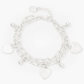 Rose Gold Heart Charm Double Chain Bracelet,