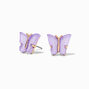 Gold Glitter Butterfly Stud Earrings - Purple,