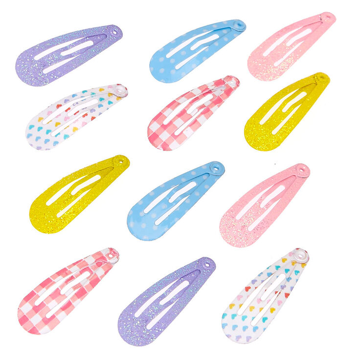 Claire&#39;s Club Pastel Glitter Mini Snap Hair Clips - 12 Pack,