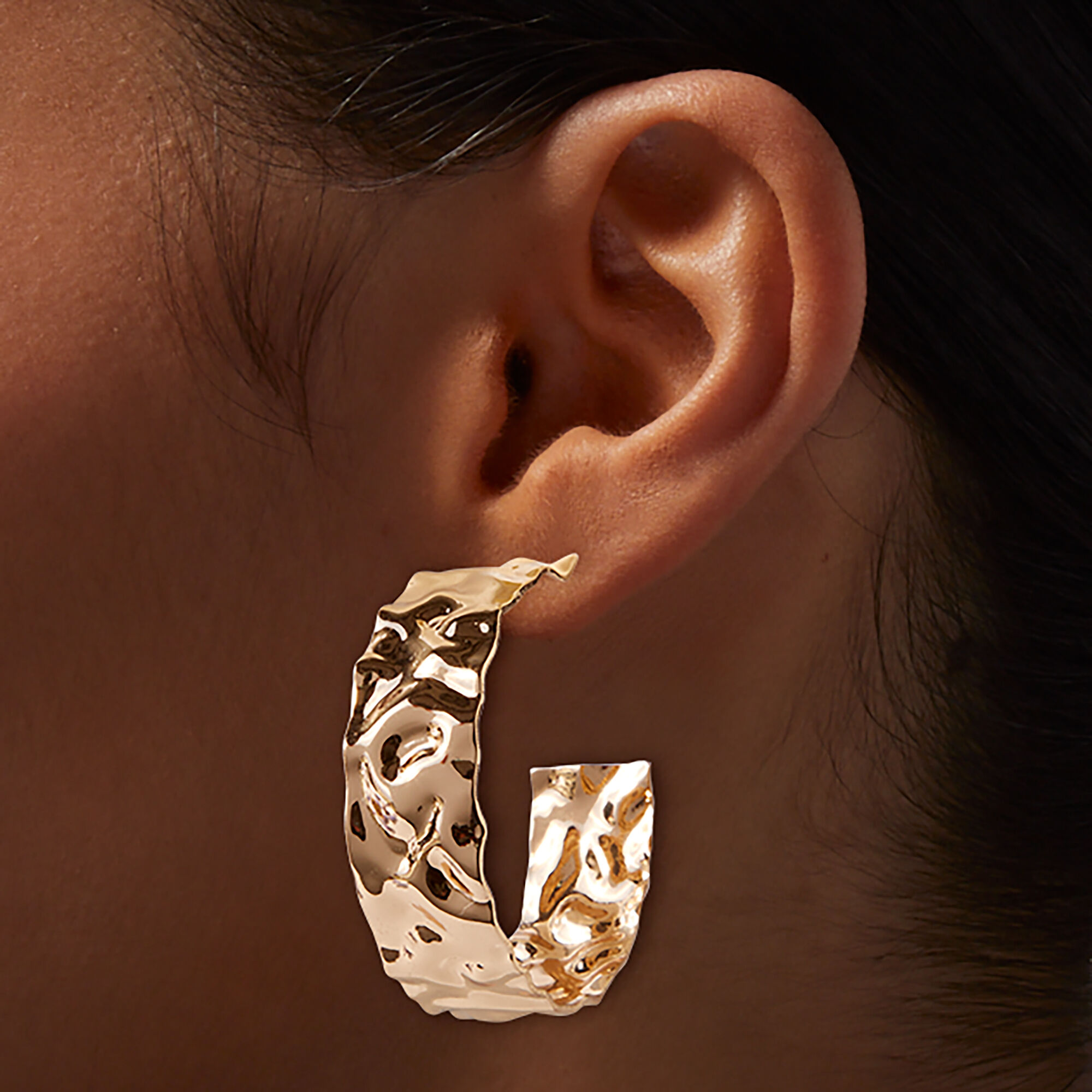 Gold-tone Crinkle Hoop Earrings,