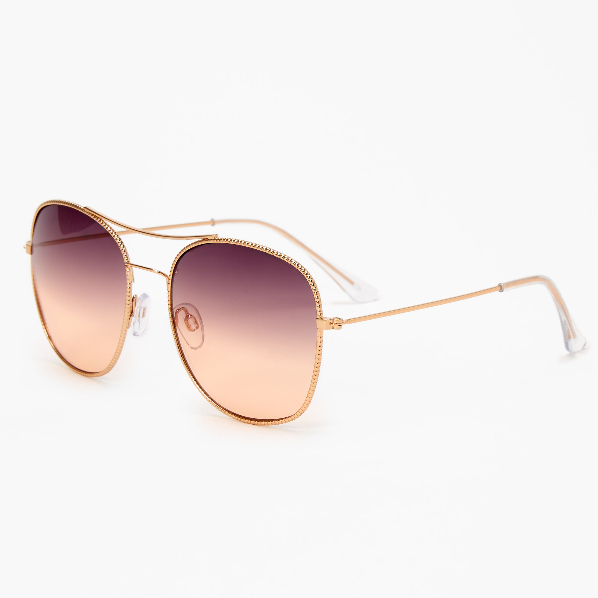 Rose Gold Studded Square Aviator Sunglasses Lavender Claire s US