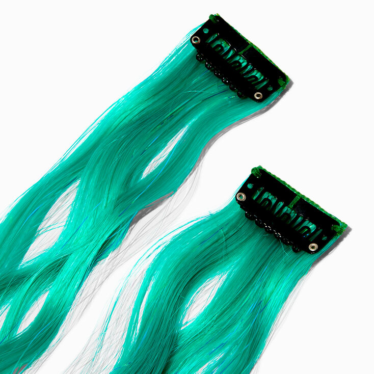 Teal Tinsel Curly Faux Hair Clip In Extensions - 2 Pack,