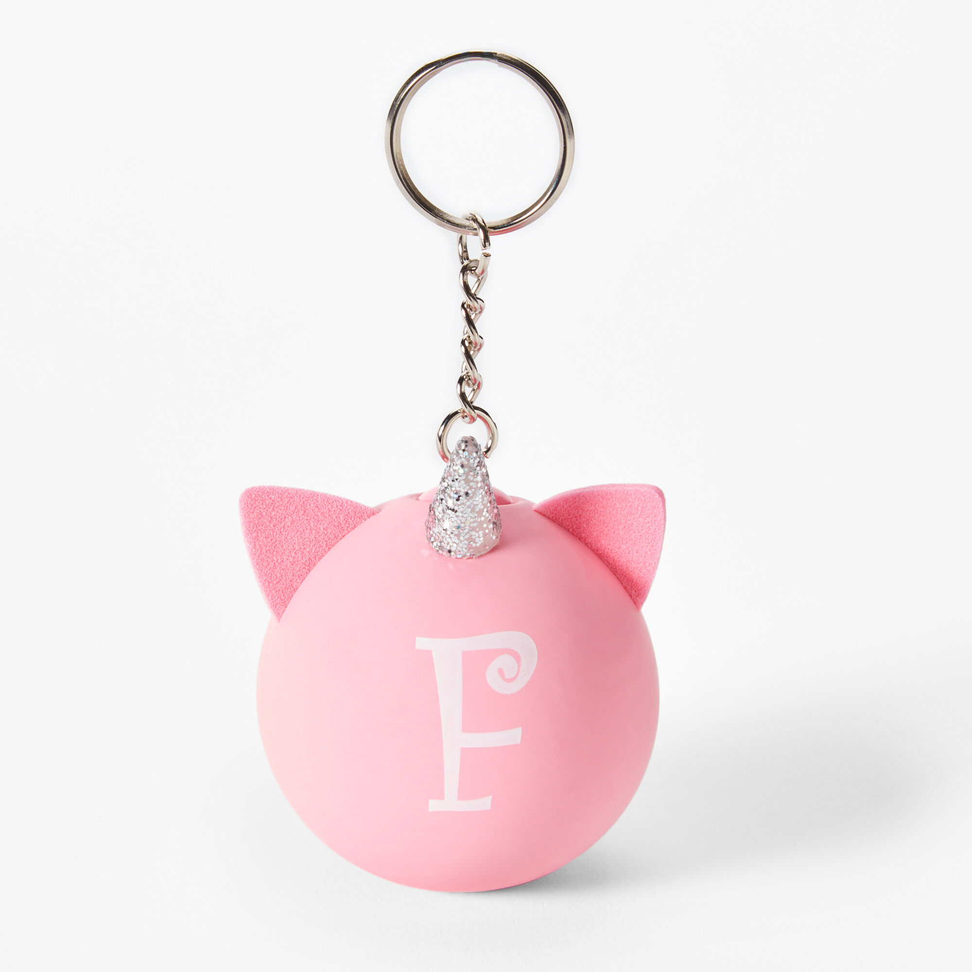 Porte-clés balle anti-stress licorne à initiale - Rose, F,
