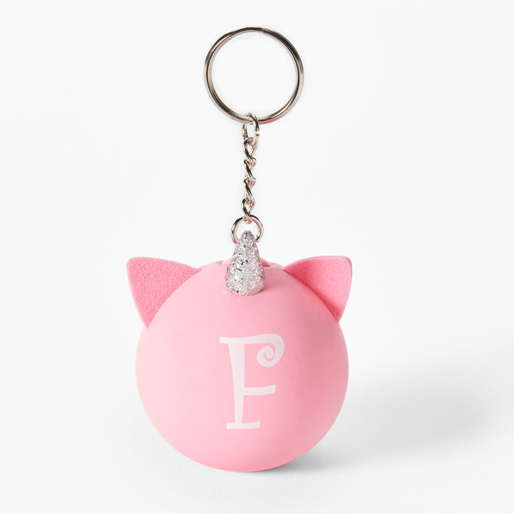 Porte-cl&eacute;s balle anti-stress licorne &agrave; initiale - Rose, F,