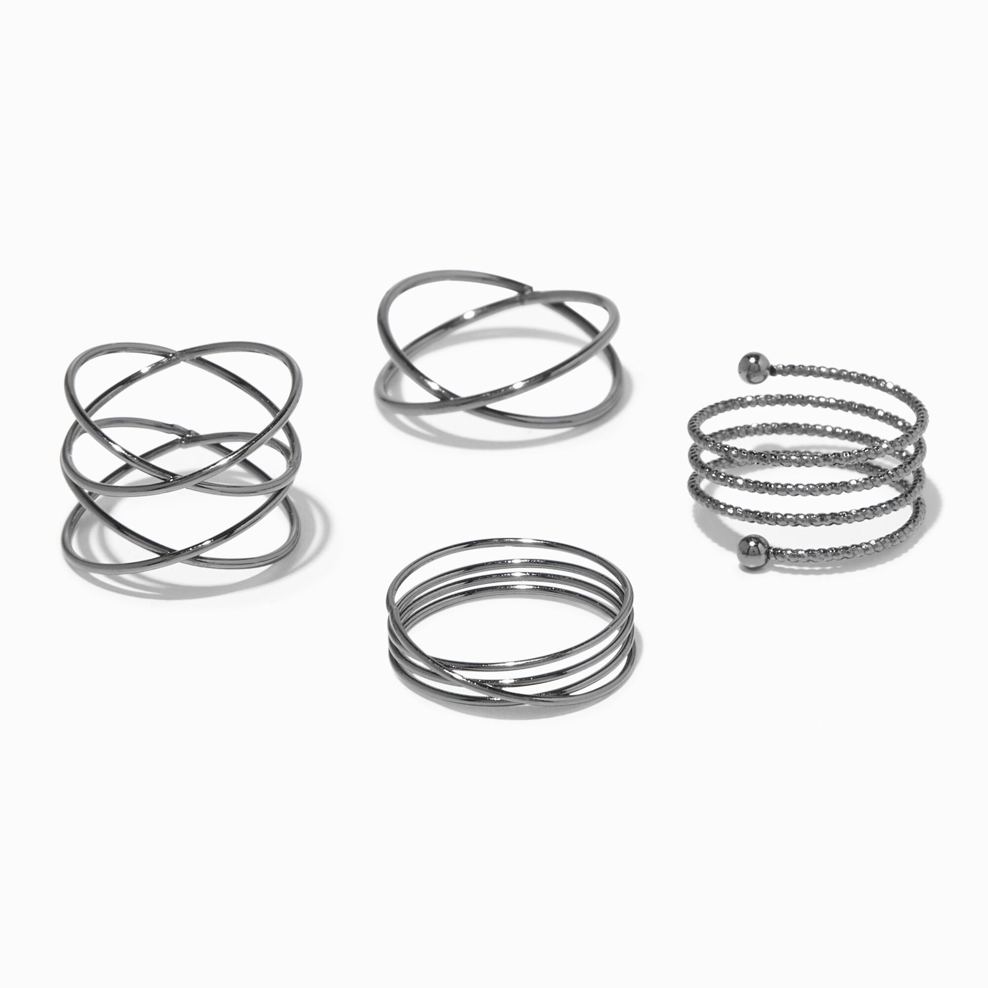 View Claires Hematite Spiral Rings 4 Pack information