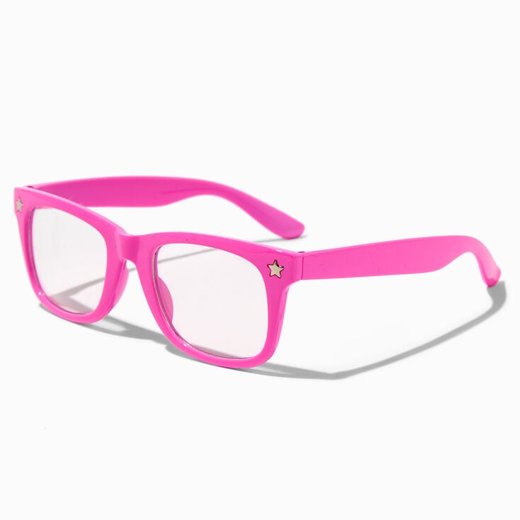 Claire&#39;s Club Solar Blue Light Reducing Retro Clear Lens Pink Star Frames,