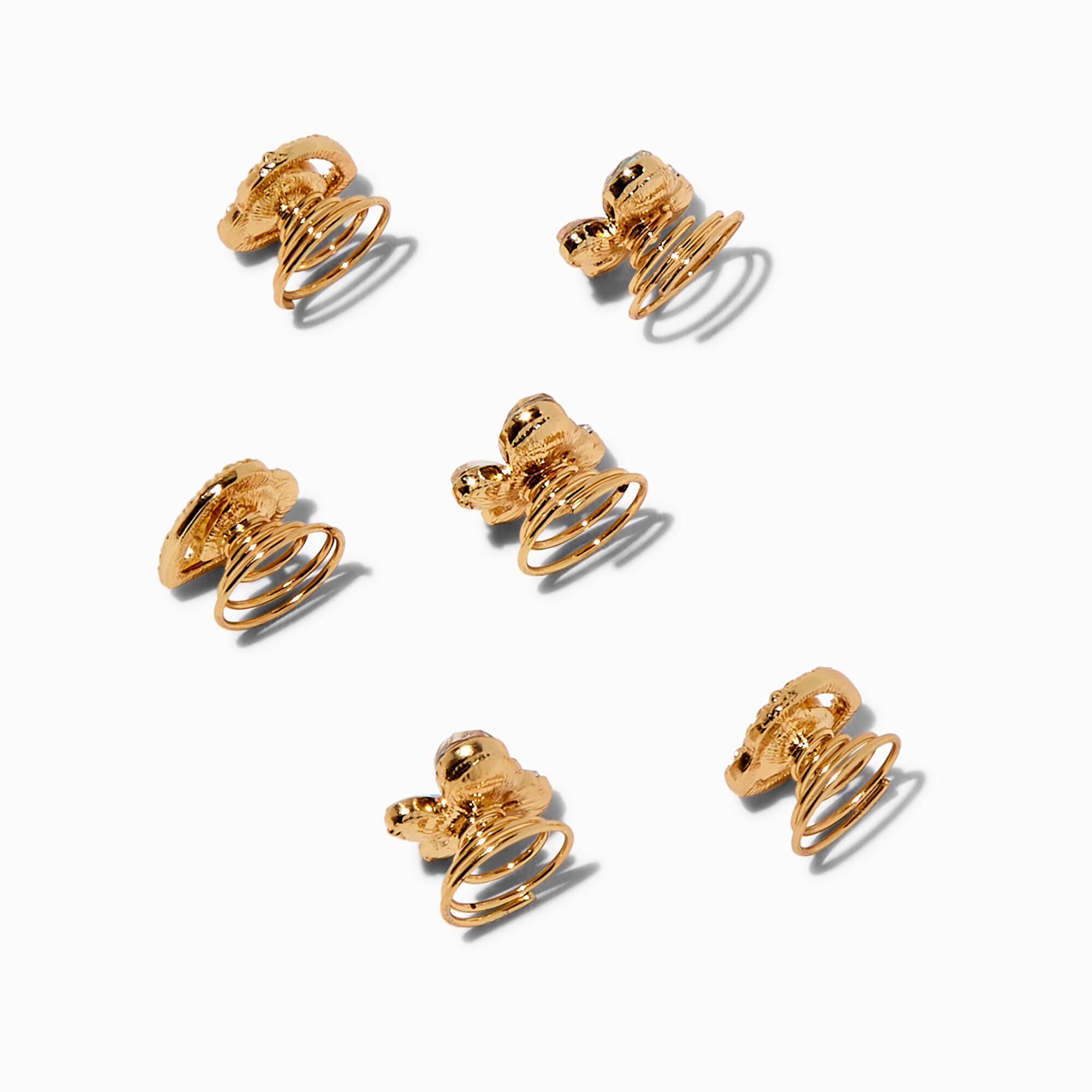 Iridescent Butterfly & Heart Gold-tone Hair Spinners - 6 Pack,