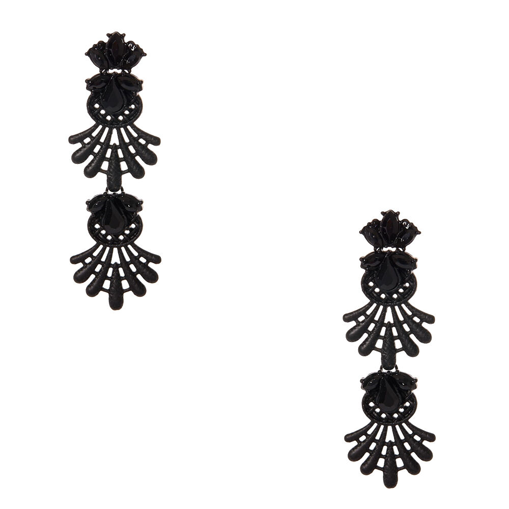 Black Filigree Drop Earrings,