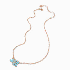Blue Bubble Initial Heart Pendant Necklace - E,