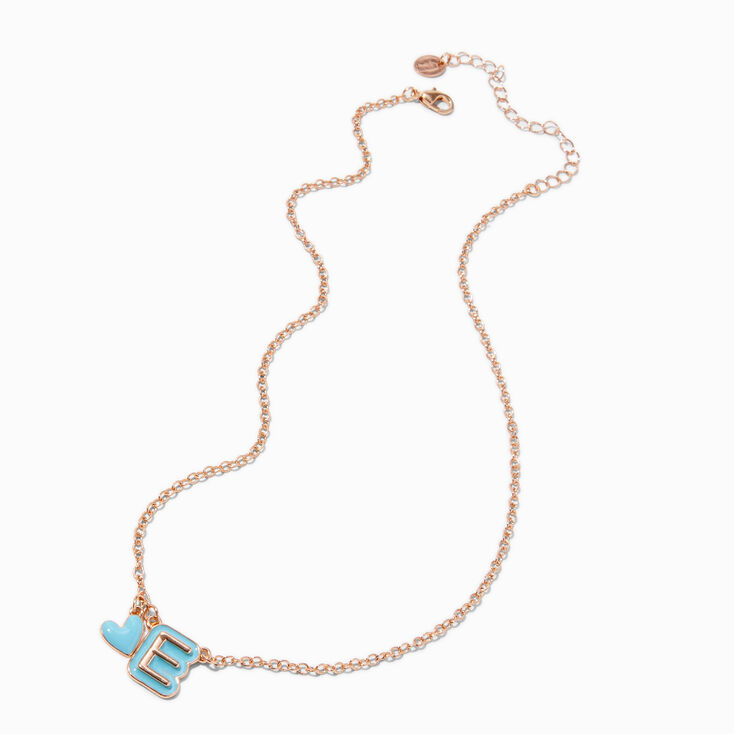 Blue Bubble Initial Heart Pendant Necklace - E,