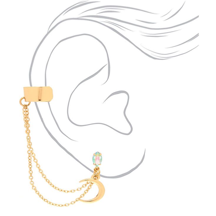 Gold Opal Moon Connector Earrings,