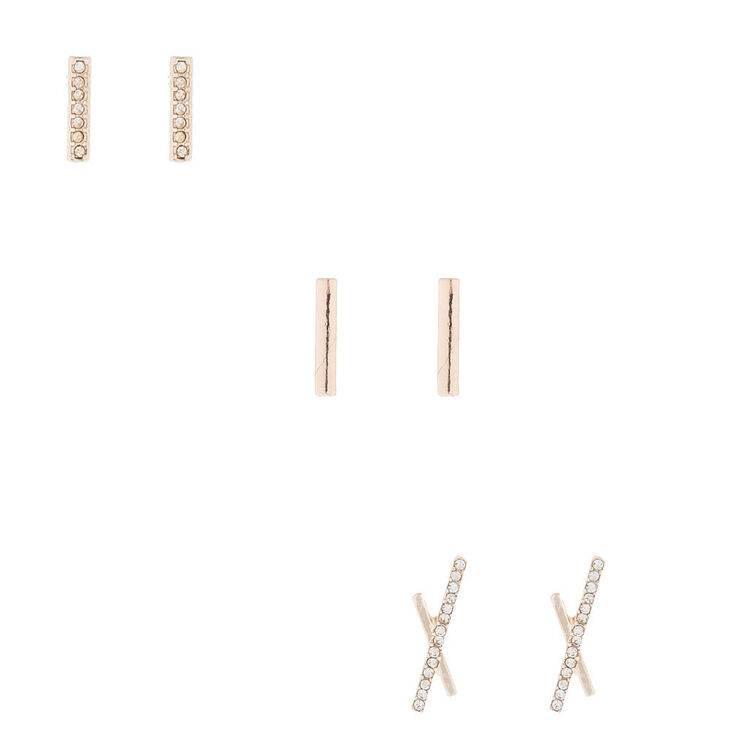 Rose Gold Bar Stud Earrings - 3 Pack,
