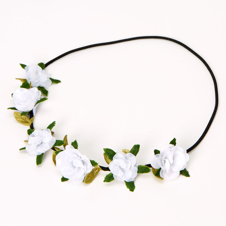 Claire's Couronne de fleurs avec feuilles et roses - Ivoire