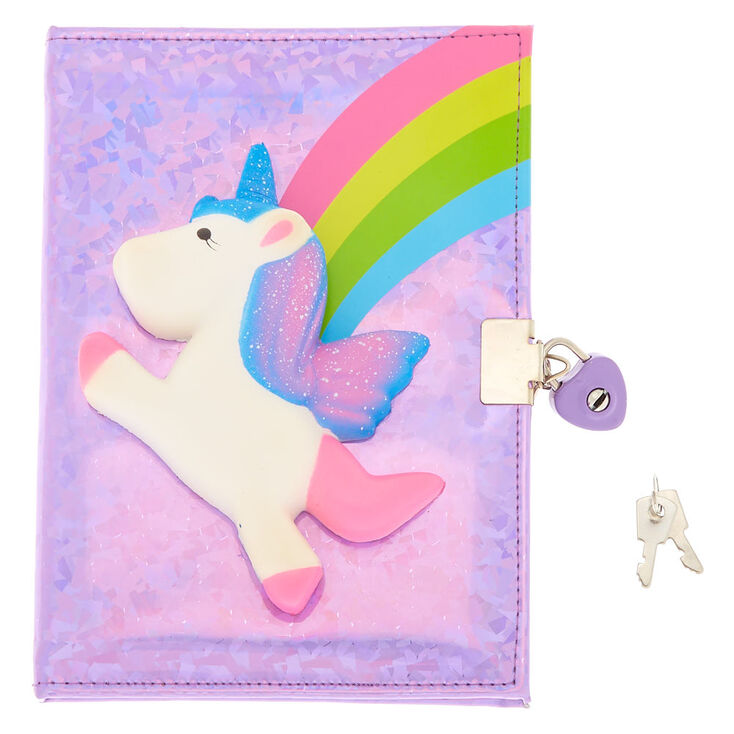 Rainbow Unicorn Squish Lock Notebook - Pink,