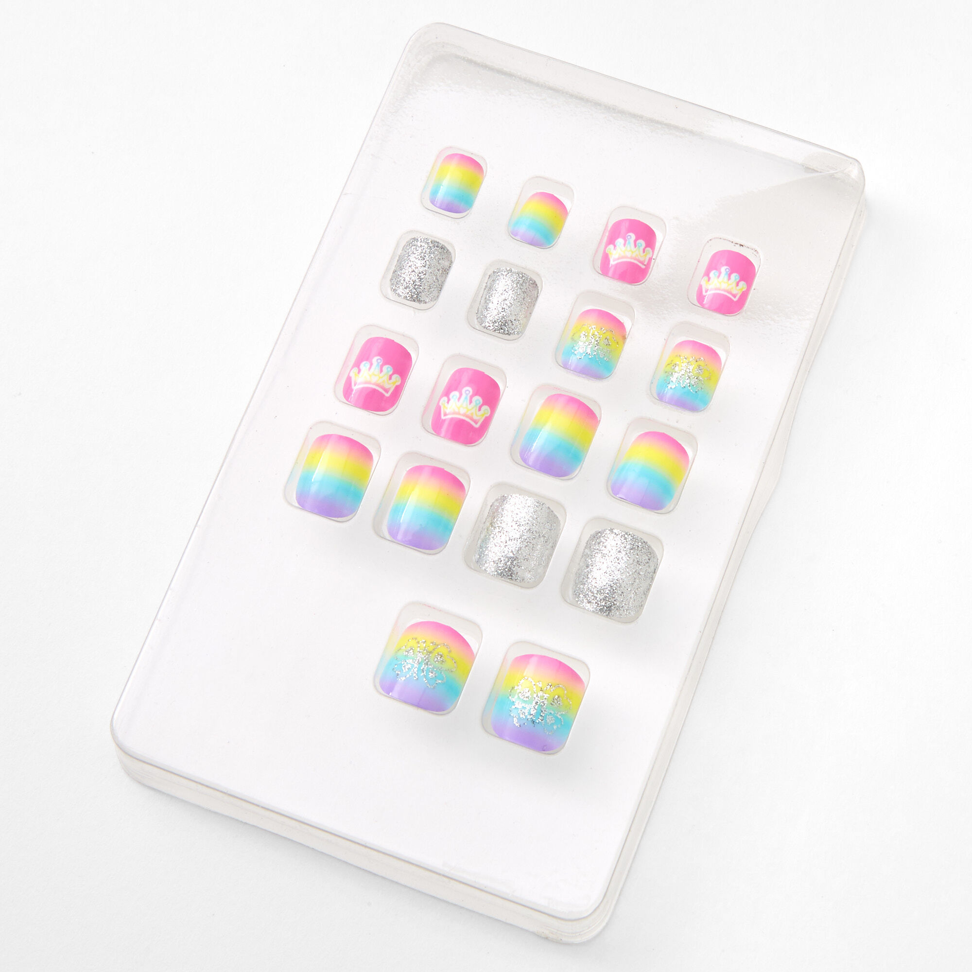 Love, Diana™ Square Press On Faux Nail Set - Glitter Rainbow,