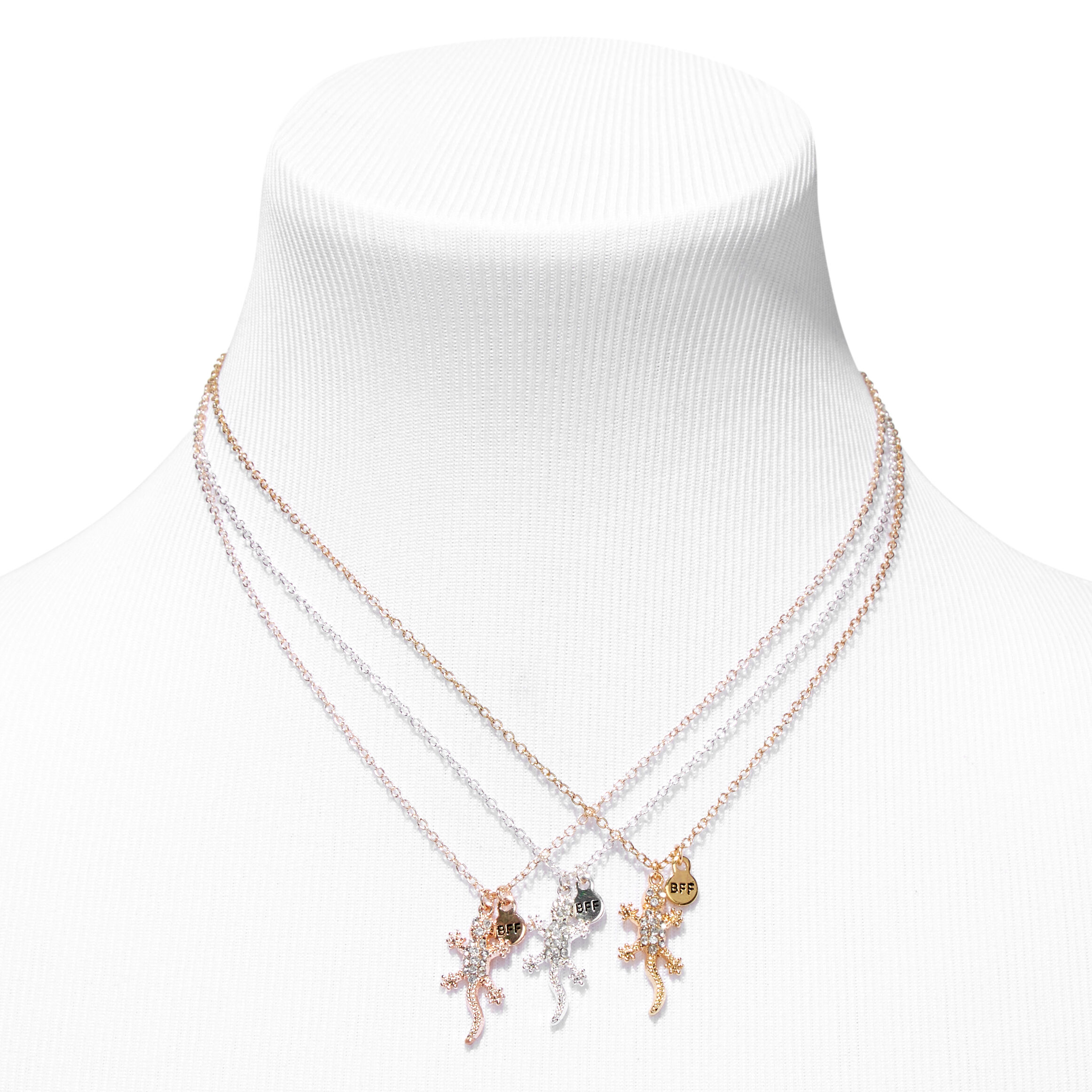 Mixed Metal Best Friends Gecko Pendant Necklaces - 3 Pack,