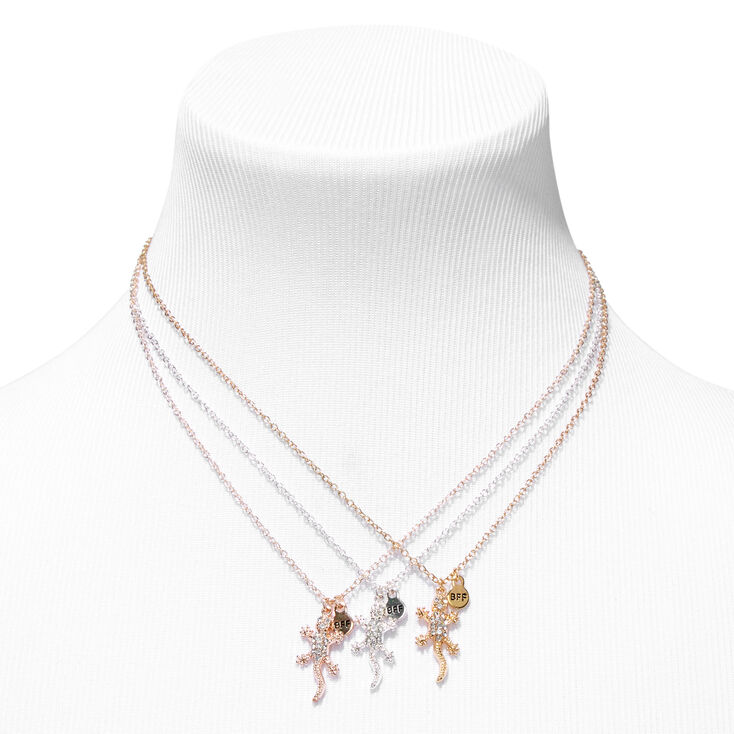 Mixed Metal Best Friends Gecko Pendant Necklaces - 3 Pack,