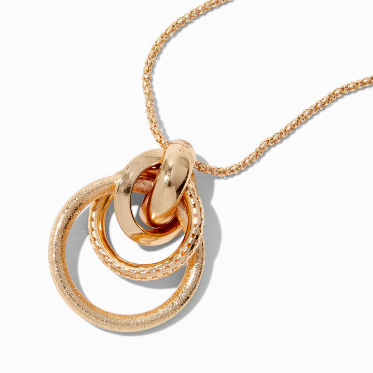 Gold-tone Wrapped Circle Long Pendant Necklace,