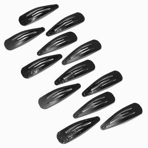 Glitter &amp; Matte Black Snap Hair Clips - 12 Pack,