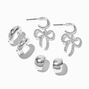 Silver-tone Crystal Bow Earring Stackables Set - 3 Pack,