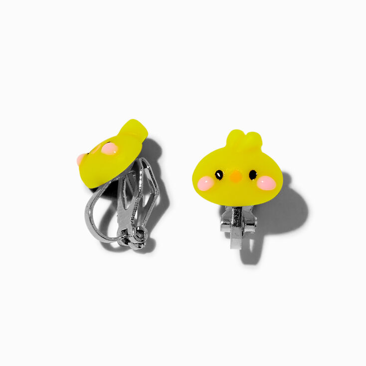 Yellow Chick Glow in the Dark Clip On Stud Earrings