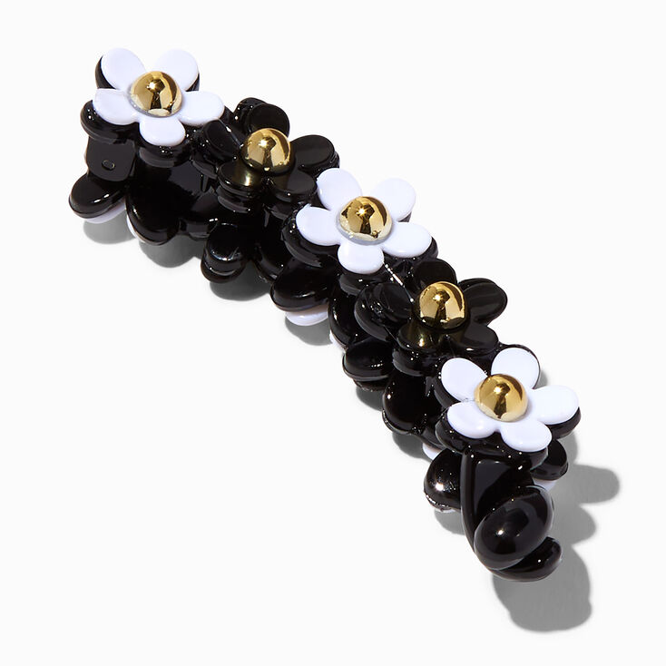 Black &amp; White Flower Skinny Banana Hair Claw,