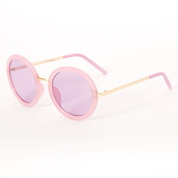 Pastel Round Outlined Lens Sunglasses - Purple,