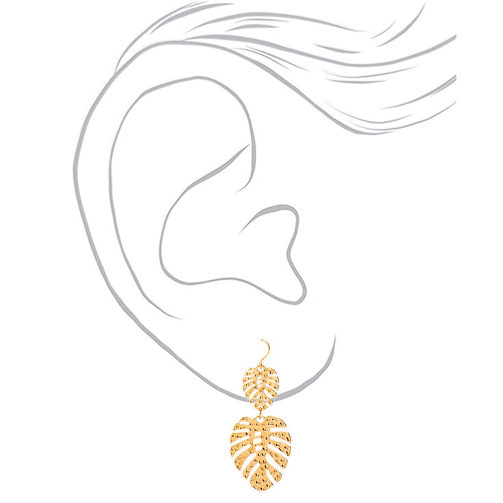 Gold 2&quot; Palm Leaf Drop Earrings,