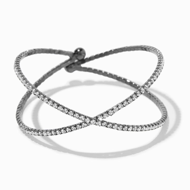 Hematite Rhinestone Criss Cross Cuff Bracelet,