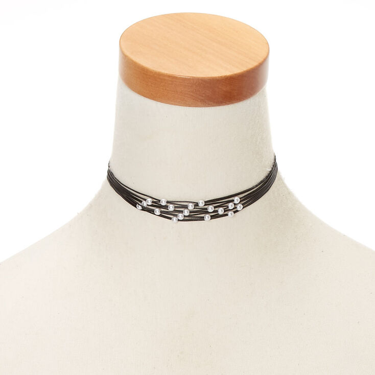 Pearl Woven Cord Choker Necklace - Black,