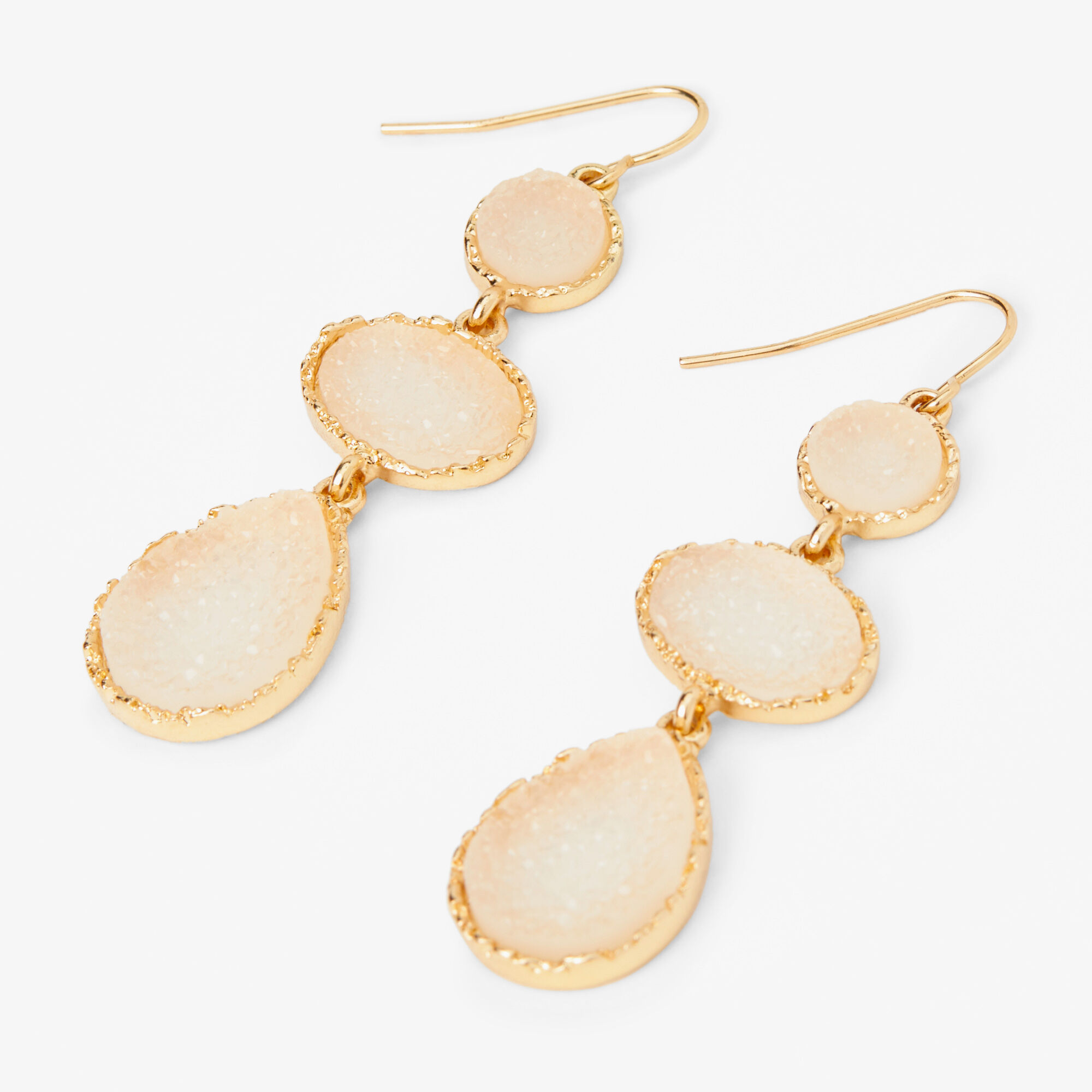Gold & Pink Druzy Stone 2" Linear Drop Earrings,
