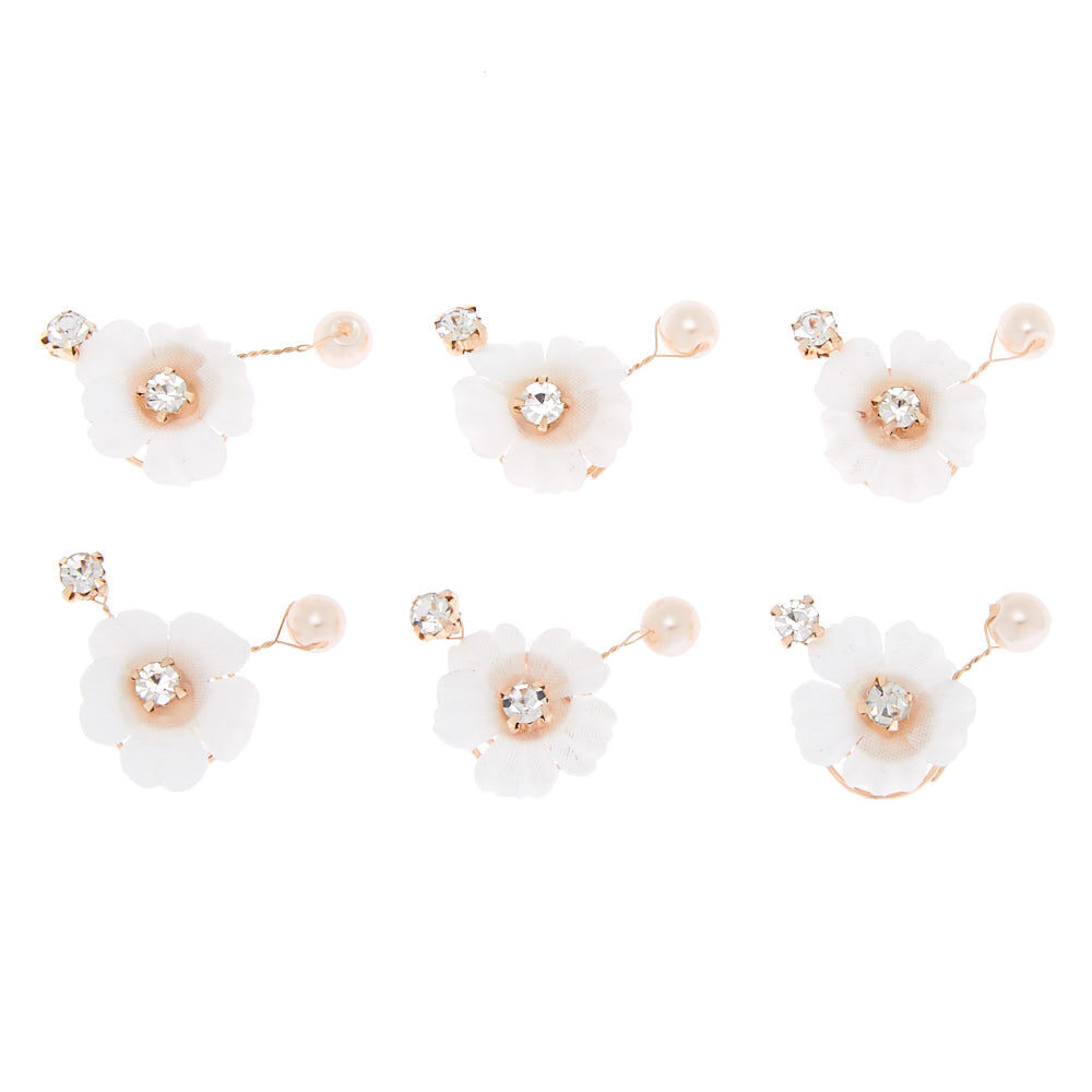 Fabric Flower Hair Spinners - White, 6 Pack,