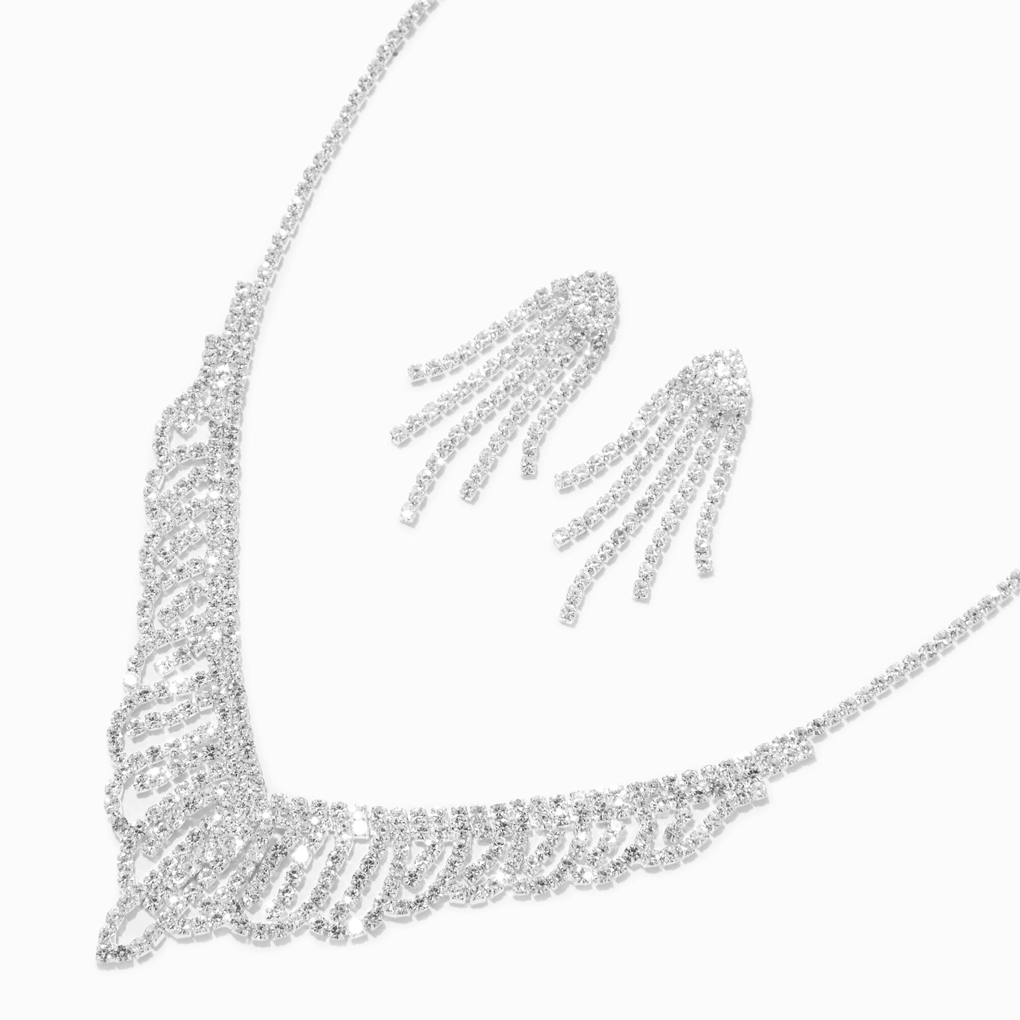 View Claires Tone Crystal Short Fringe Jewelry Set 2 Pack Silver information