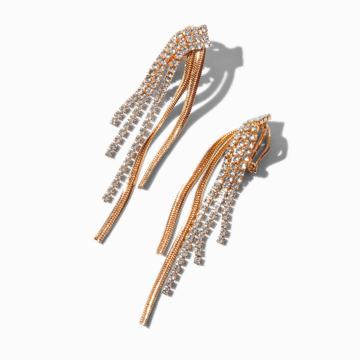 Gold-tone Fringe Linear Clip-On Drop Earrings,