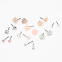 Silver Butterfly Heart Rose Stud Earrings - Pink, 9 Pack,