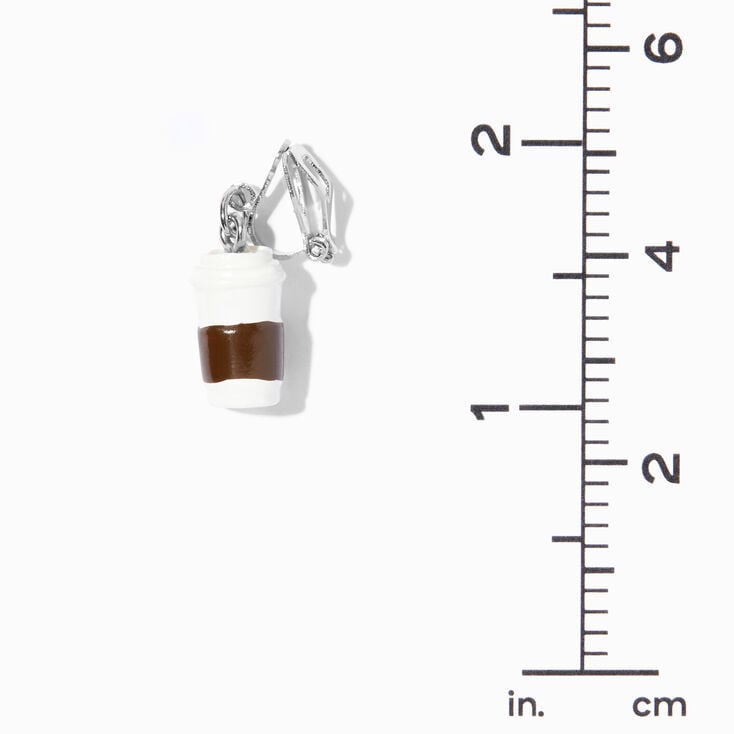 White Coffee Cup Clip On Drop Earrings,