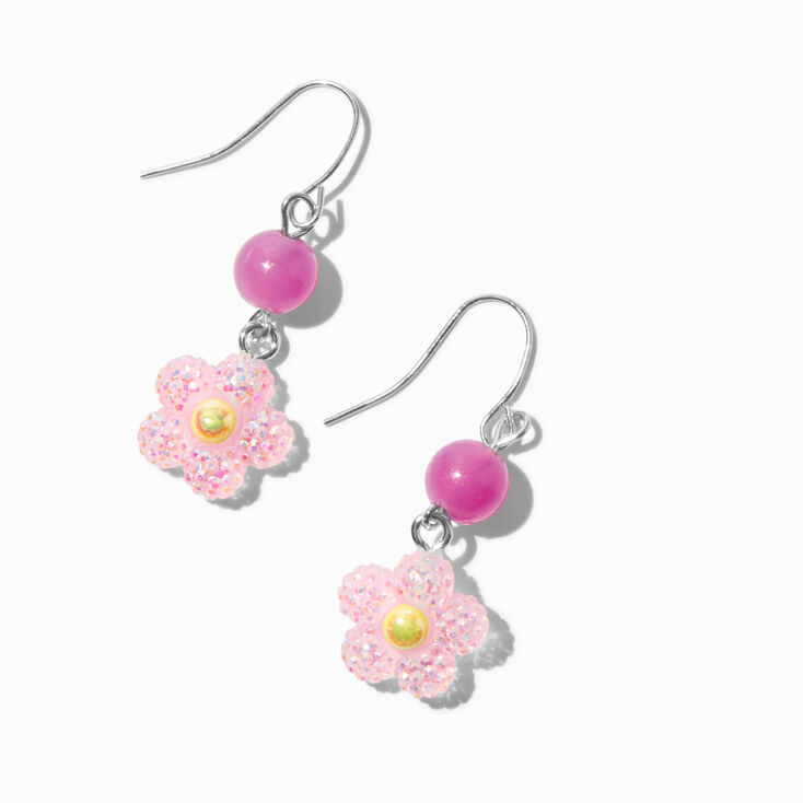 UV Color-Changing Pink Daisy Drop Earrings,