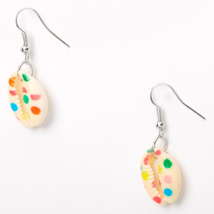 Claire's Pendantes coquillage cauri à pois arc-en-ciel 2,5 cm couleur argentée