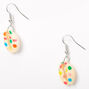 Silver 1&quot; Rainbow Polka Dot Cowrie Shell Drop Earrings,