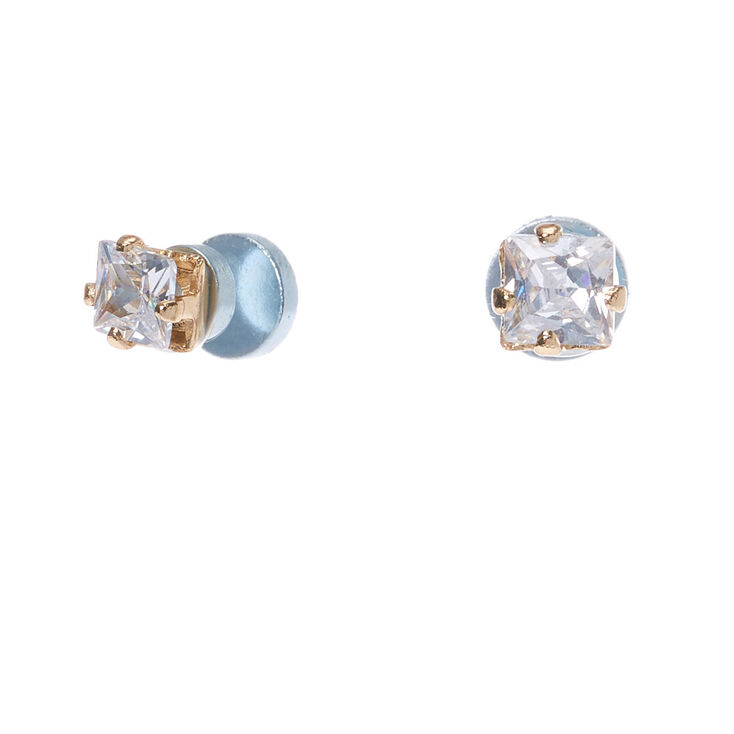 Gold Cubic Zirconia 3MM Square Magnetic Stud Earrings,