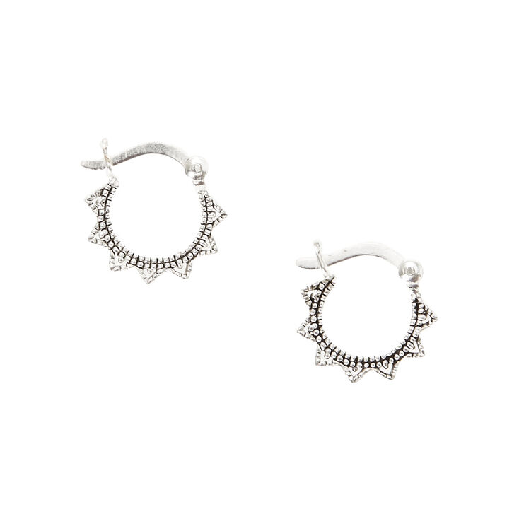 Sterling Silver 10MM Aztec Hoop Earrings,