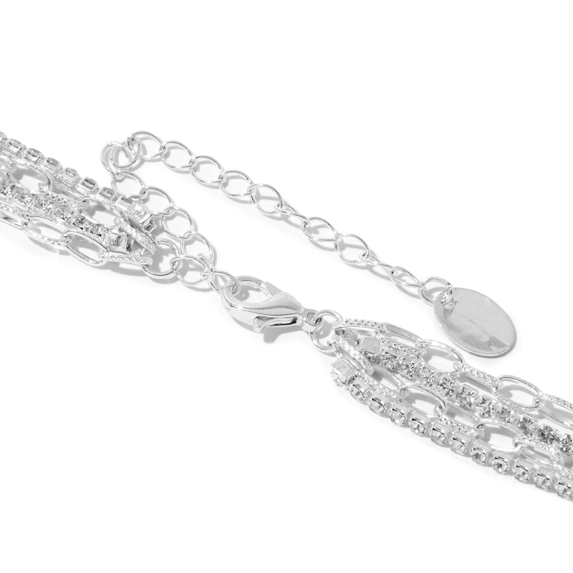 Silver Butterfly Crystal Multi Strand Necklace,