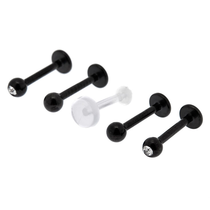 Midnight 16G Labret Studs - Black, 5 Pack,