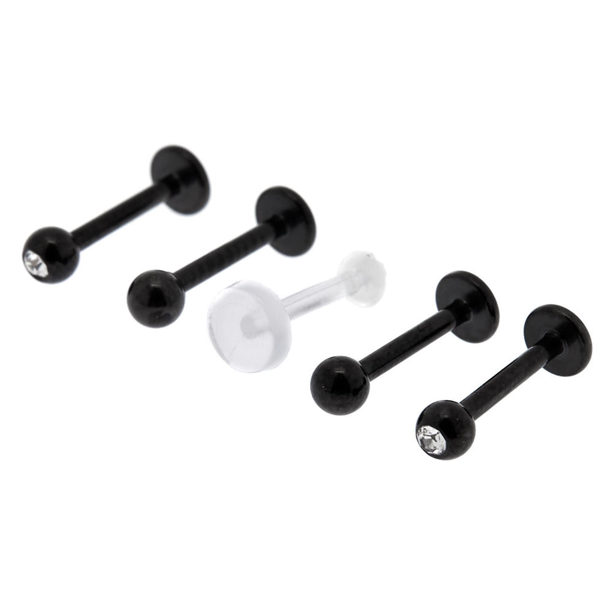 View Claires Midnight 16G Labret Studs 5 Pack Black information