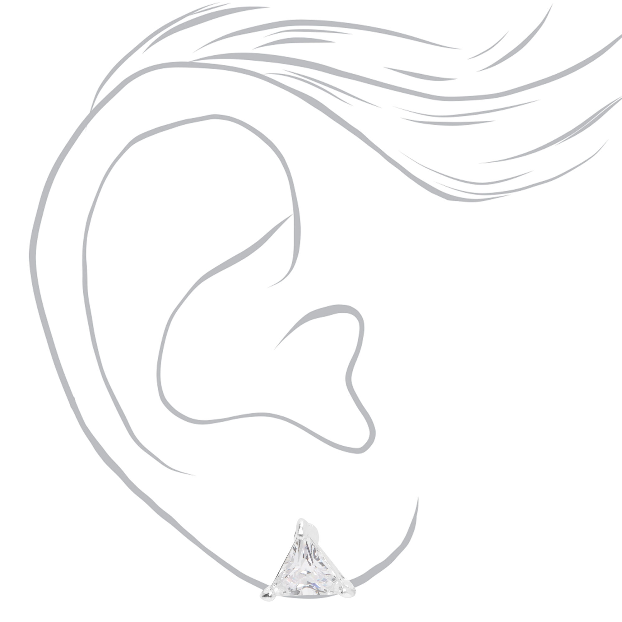 Silver Cubic Zirconia Triangle Stud Earrings - 8MM,
